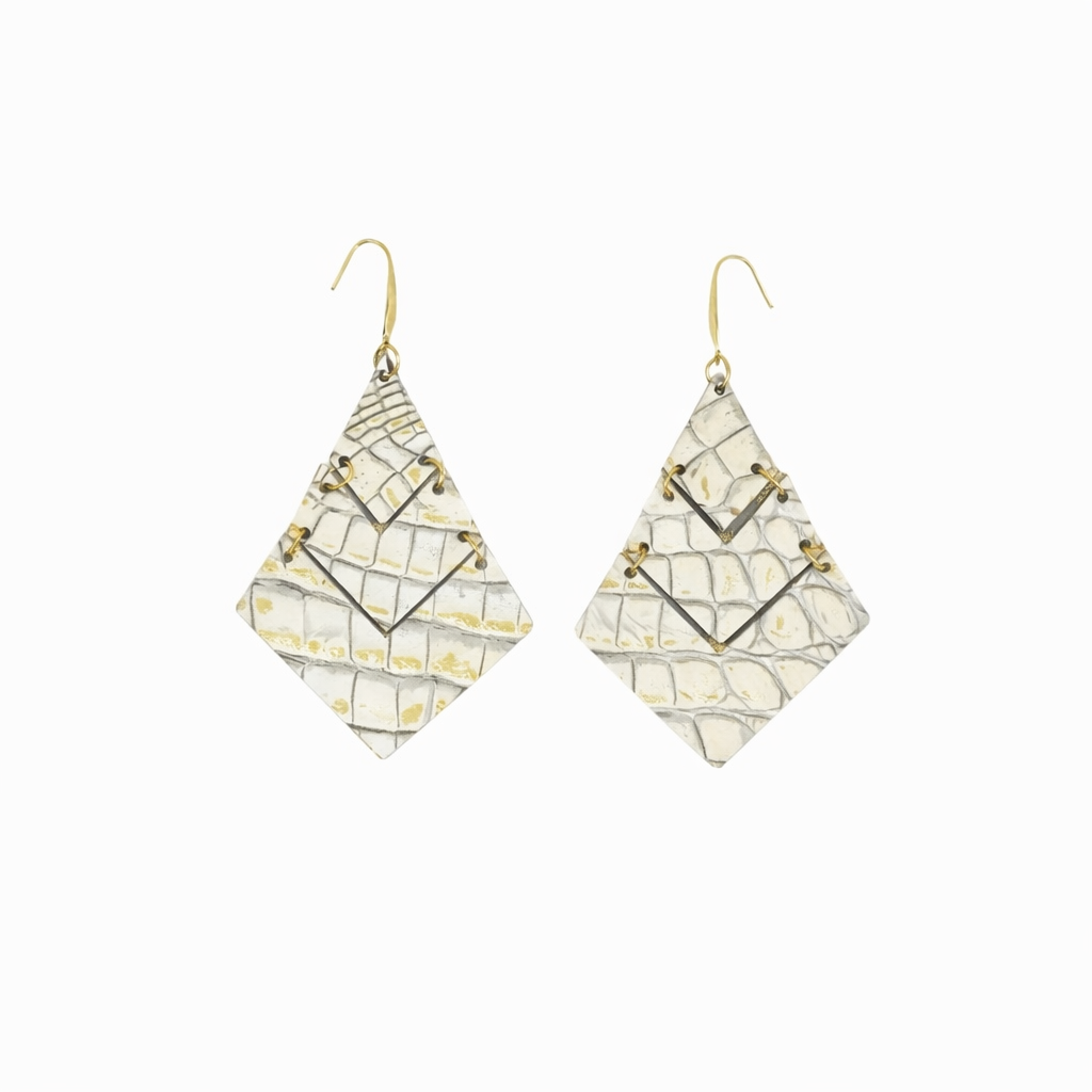 Ivory & Gold Layered Geo Earrings