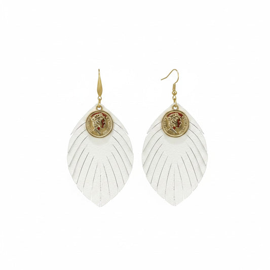 White Duchess Leaf Leather Earrings