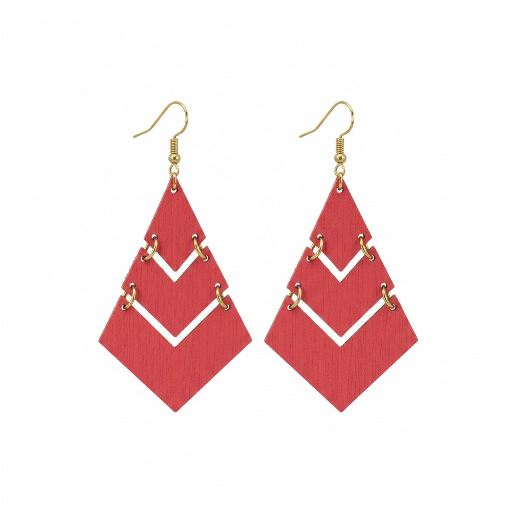 Living Coral Layered Diamond Leather Earrings
