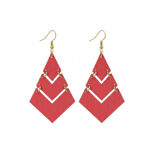 Living Coral Layered Diamond Leather Earrings