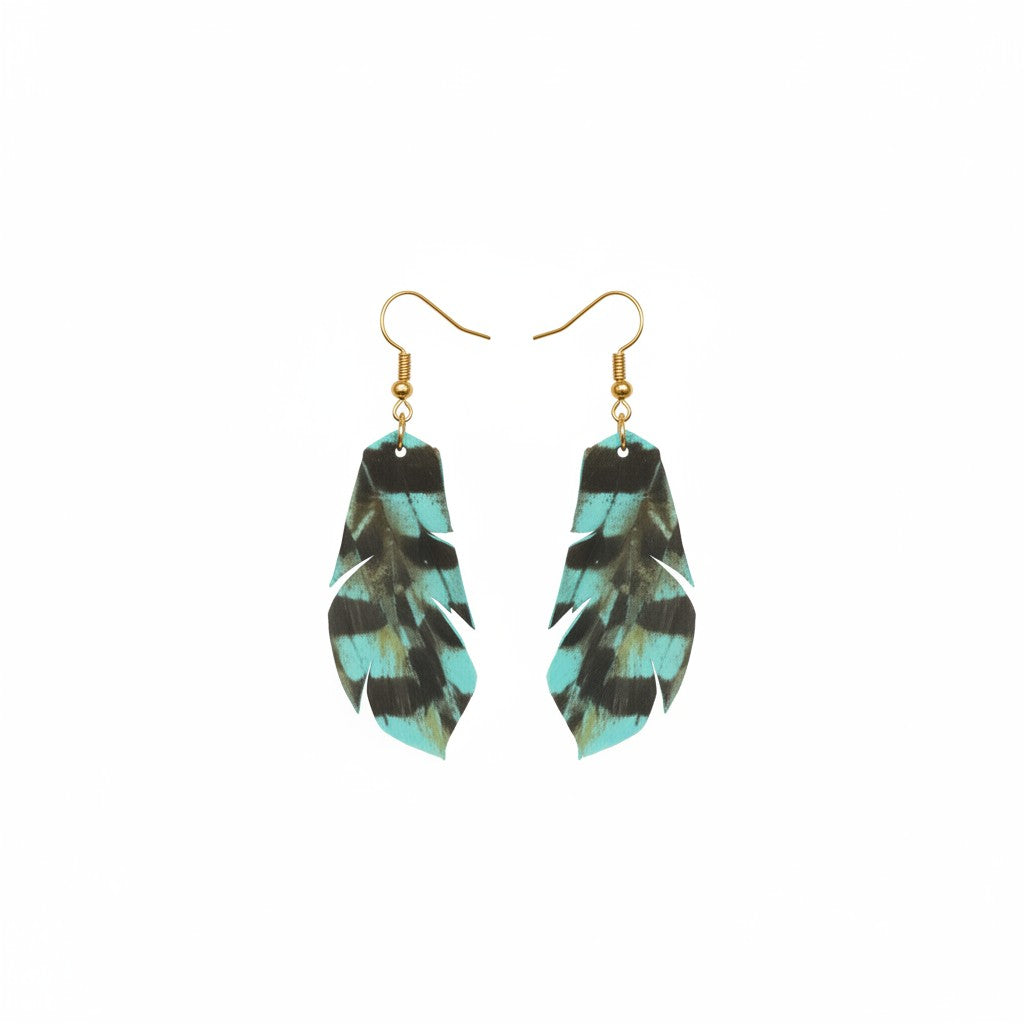 Aqua Pheasant Feather Leather Earrings