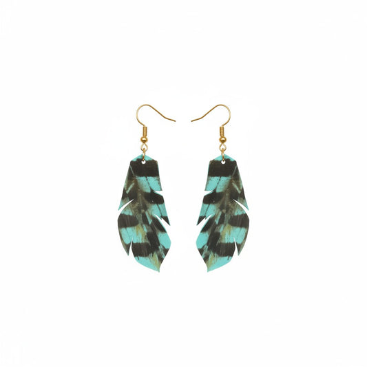 Aqua Pheasant Feather Leather Earrings