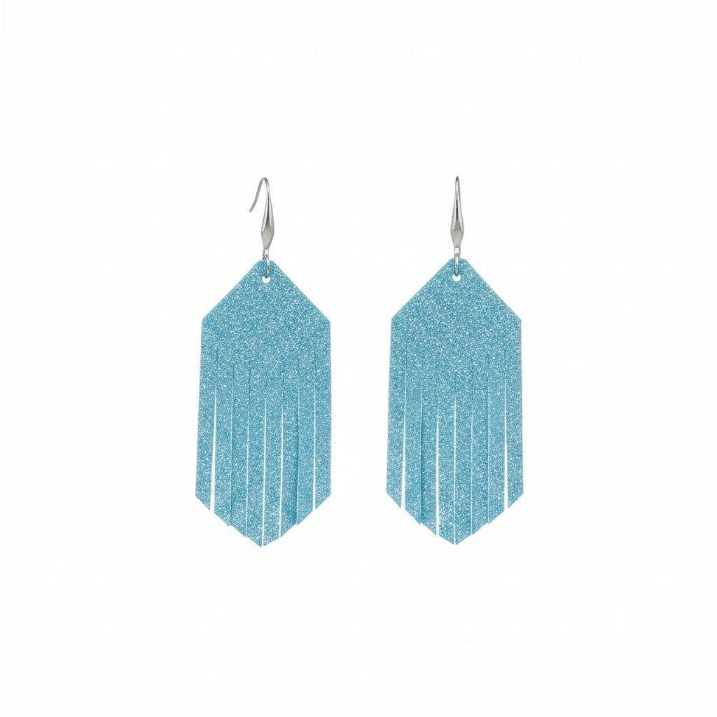 Minty Turquoise Dazzle Fringe Leather Earrings