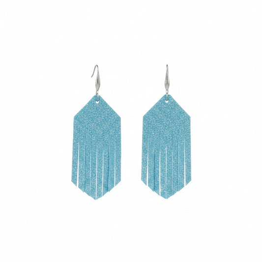 Minty Turquoise Dazzle Fringe Leather Earrings