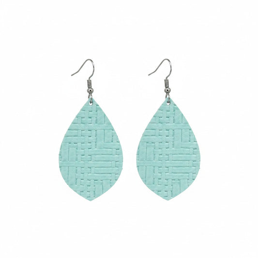 Robin Egg Mint Basket Weave Teardrop Leather Earrings