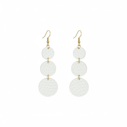 White Triple Circle Snake Leather Earrings