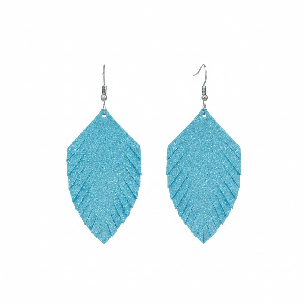 Minty Turquoise Dazzle Leaf Leather Earrings