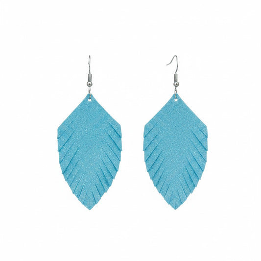 Minty Turquoise Dazzle Leaf Leather Earrings