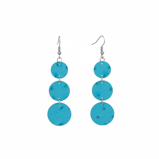 Turquoise Ostrich Triple Circle Leather Earrings