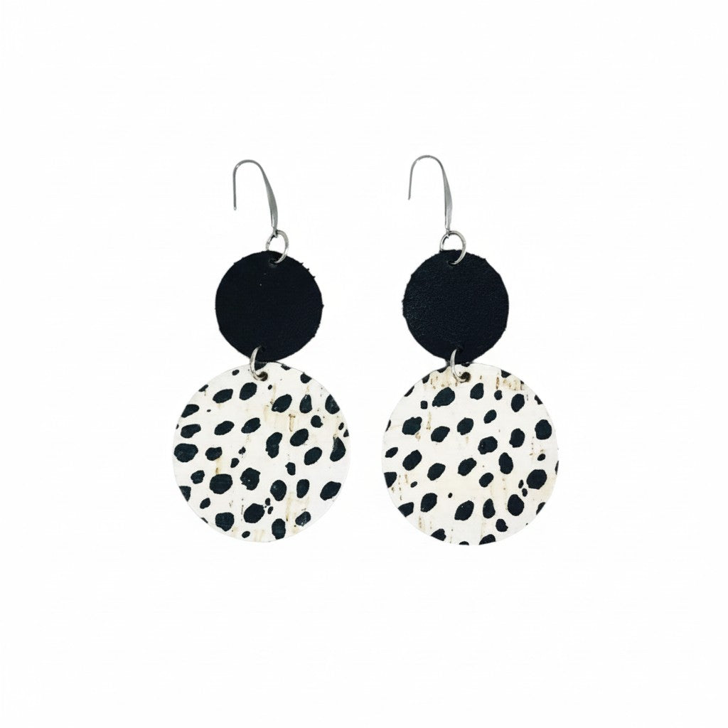 Black & Mini Cheetah Cork Circle Earrings