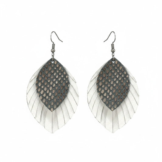 White and Charcoal Snake Leather Earrings