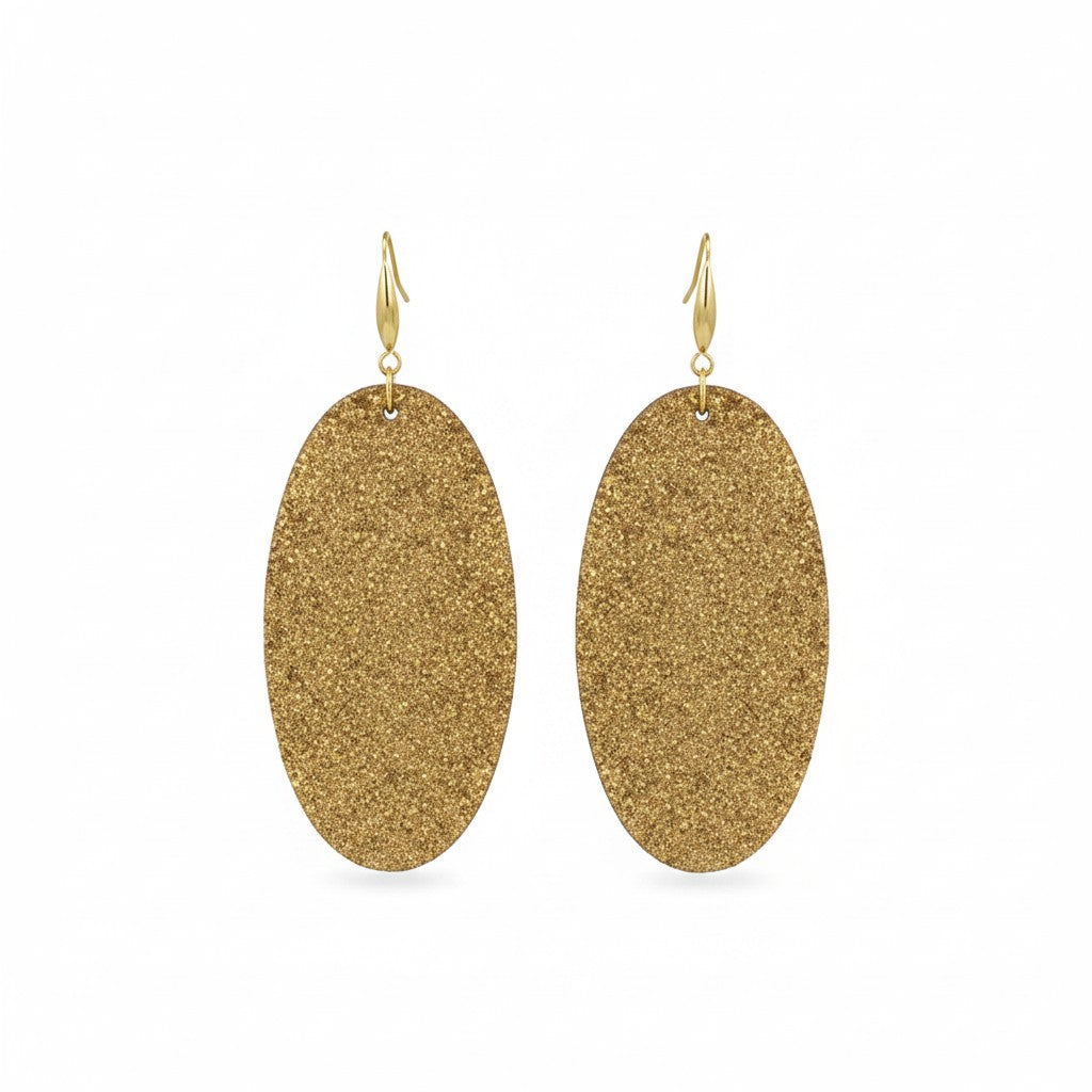 Vintage Crackle Gold Halo Oval Leather Earrings