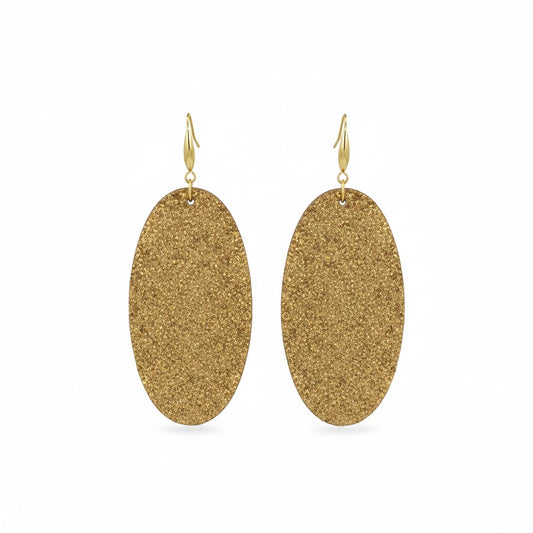 Vintage Crackle Gold Halo Oval Leather Earrings