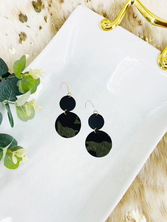 Black Leather and Hair on Camo Leather Earrings - E19-1798