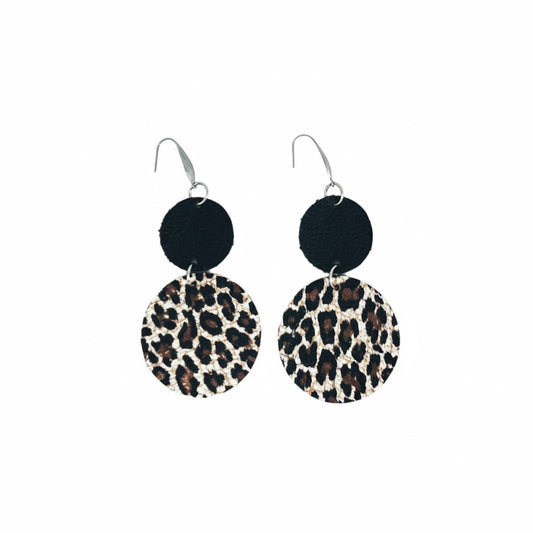 Black & Baby Chocolate Cheetah Cork Circle Earrings