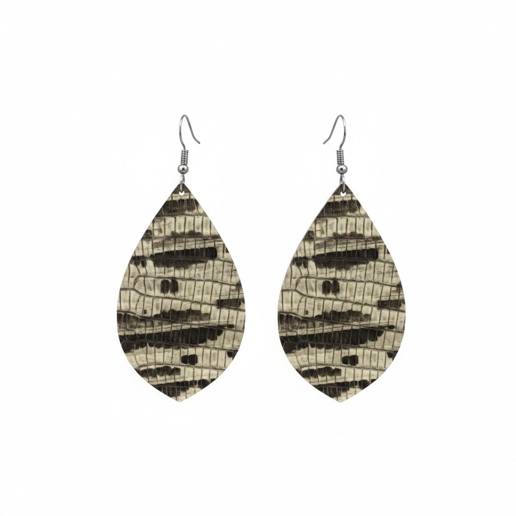 Ivory and Black Snake Leather Earrings