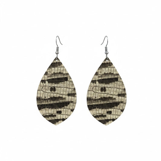Ivory and Black Snake Leather Earrings