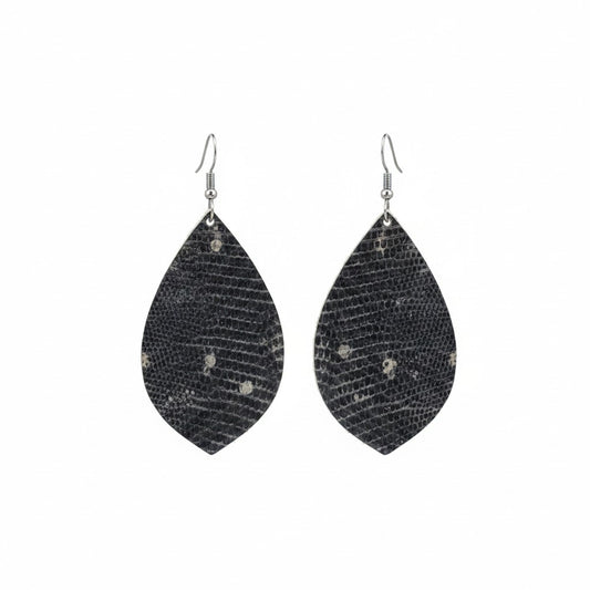 Black Snake Leather Earrings