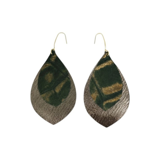 Olive & Pewter Layered Statement Earrings