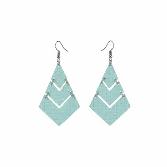 Robin Egg Mint Basket Weave Triple Diamond Leather Earrings