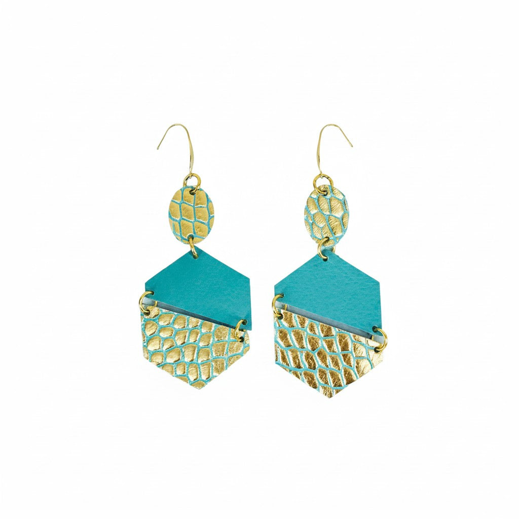 Aqua & Gold Geo Statement Earrings