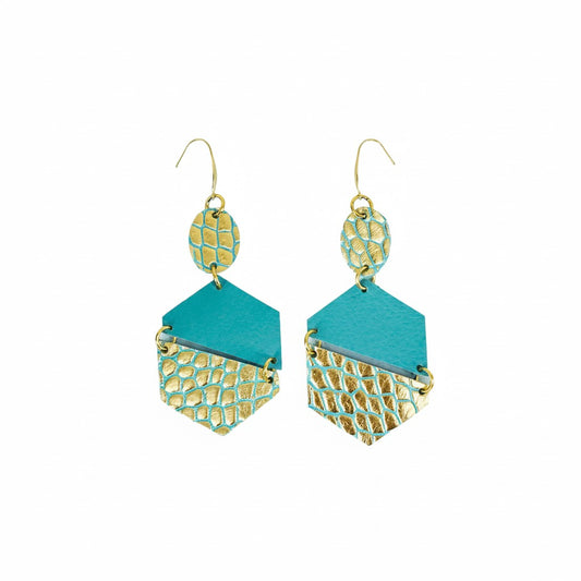 Aqua & Gold Geo Statement Earrings