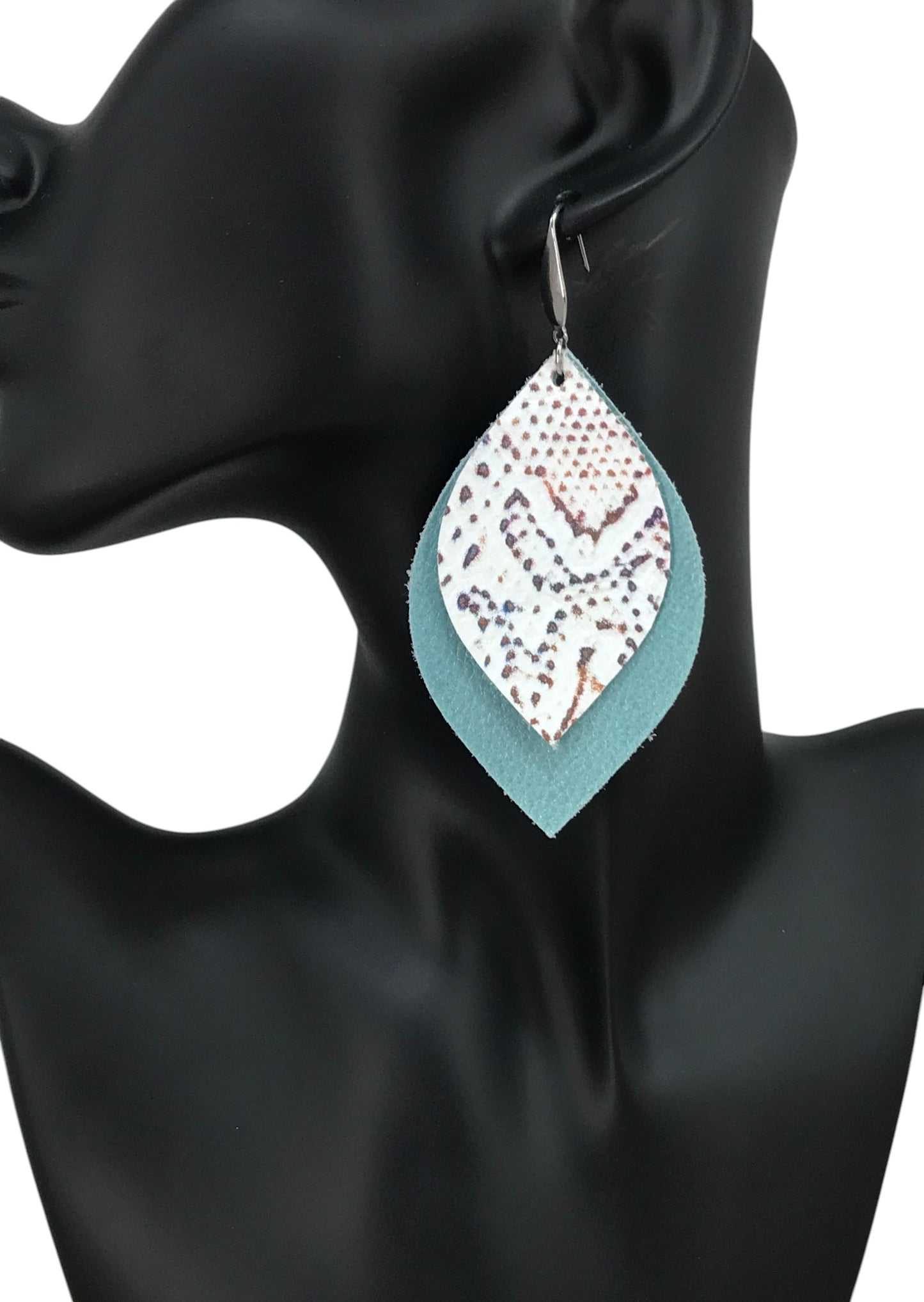 Blue Green Snake Leather Earrings