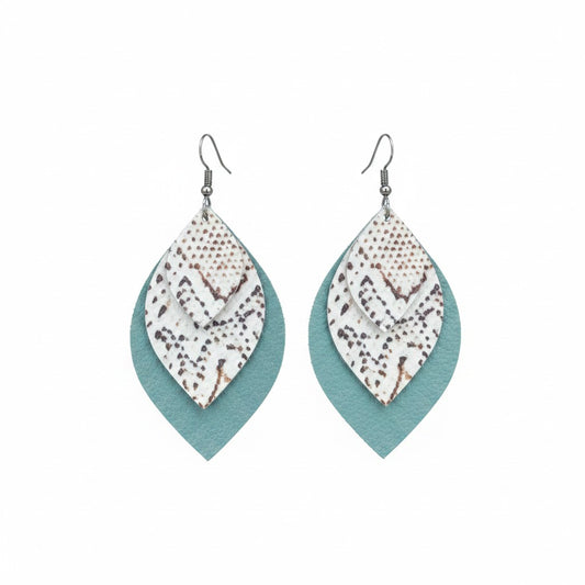 Blue Green Snake Leather Earrings