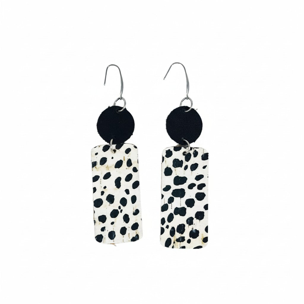 Black & Mini Cheetah Cork Rectangle Earrings