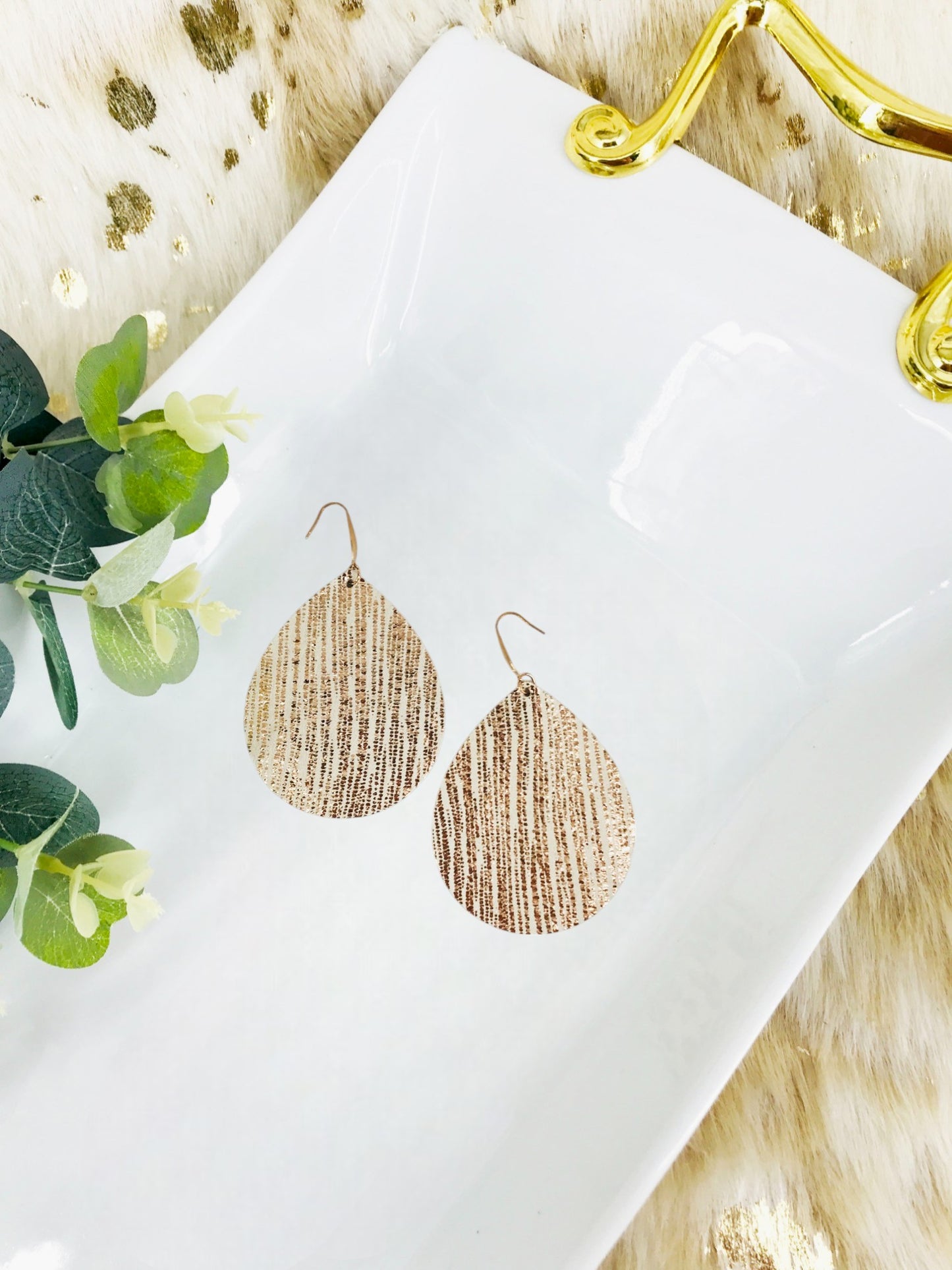 Rose Gold Genuine Leather Earrings - E19-1842