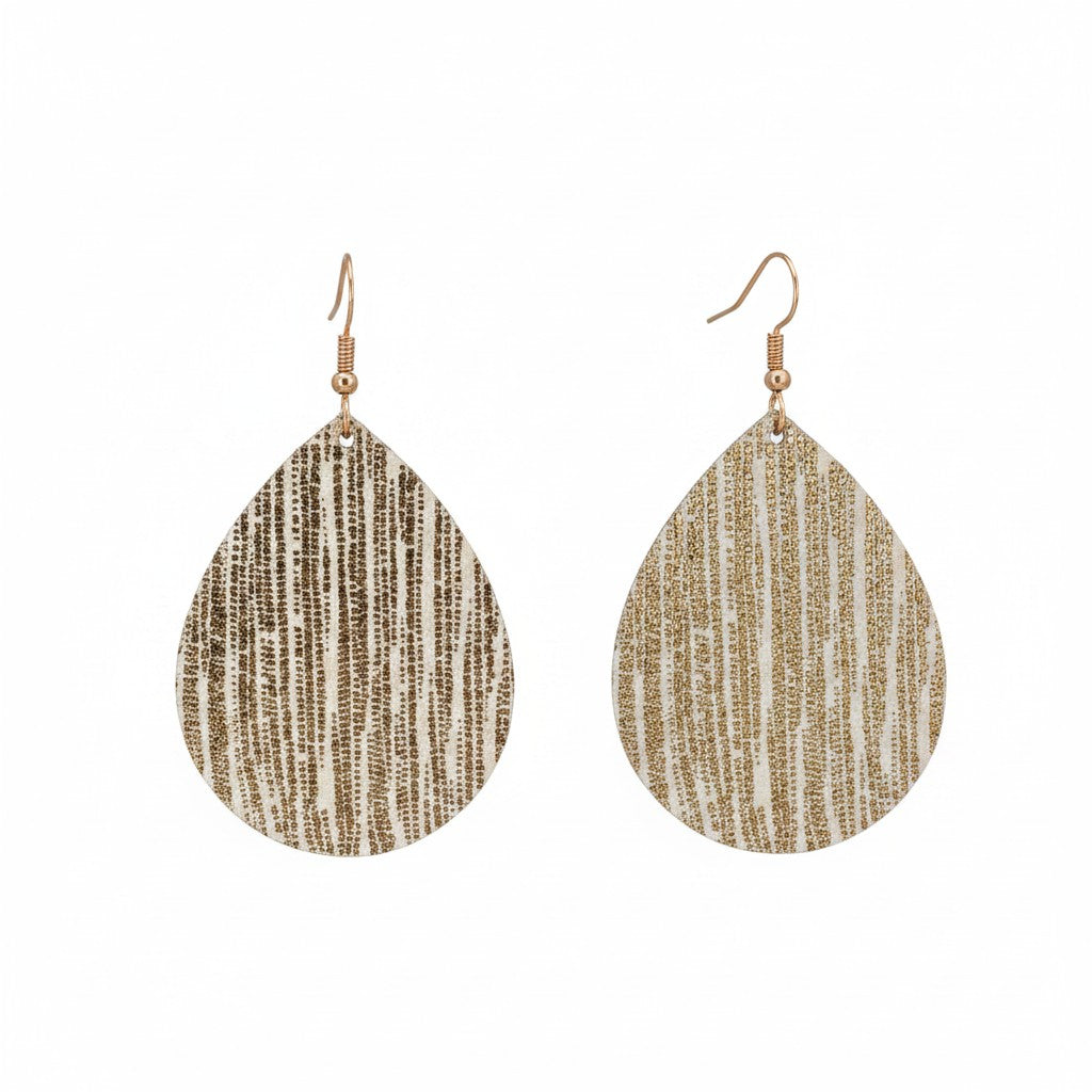 Rainy Day Rose Gold Striped Teardrop Leather Earrings