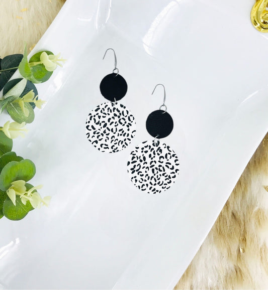 White and Black Loepard Leather Earrings - E19-1843