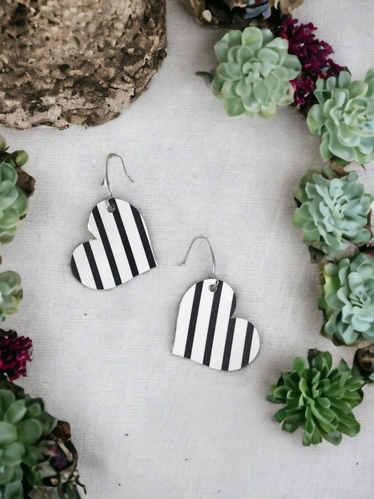 Black and White Striped Leather Earrings - E19-1844
