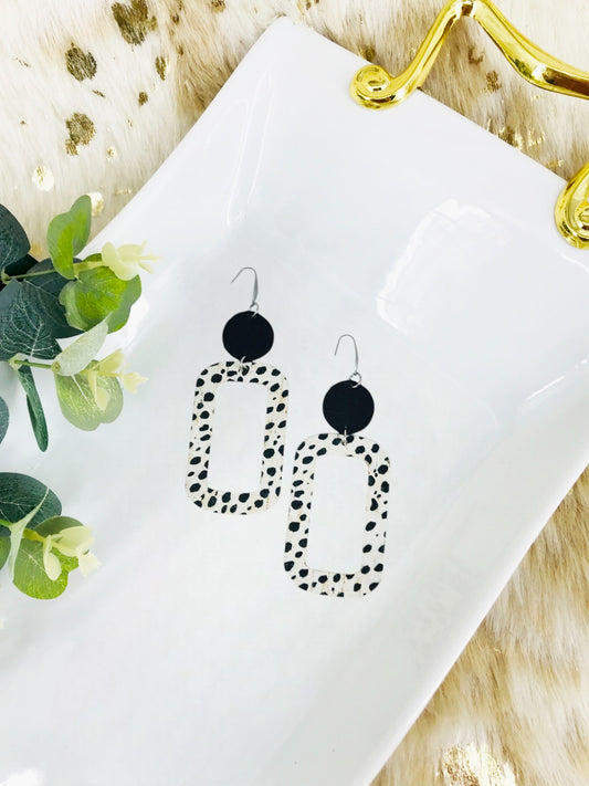 Black and White Cheetah Leather Earrings - E19-1845