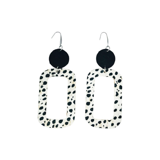 Black & Mini Cheetah Cork Open Rectangle Earrings