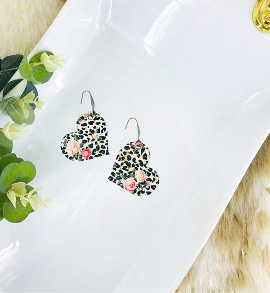 Roses and Leopard Cork Leather Earrings - E19-1847