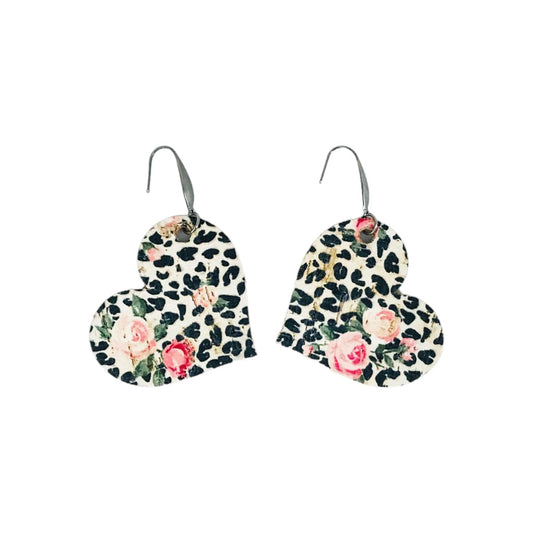 Rose Leopard Cork Heart Earrings