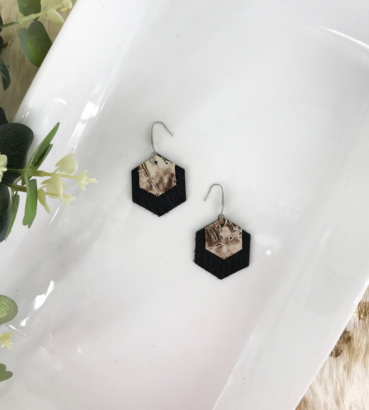 Charcoal Genuine Leather Earrings - E19-184