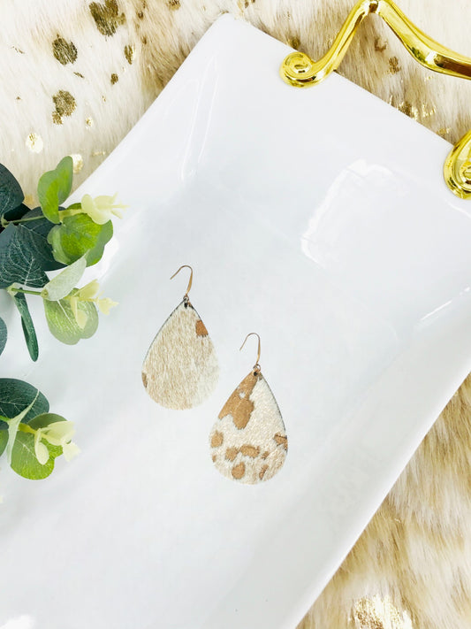 Metallic Rose Gold Hair On Leather Earrings - E19-1850