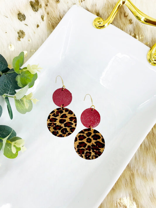 Cork on Leather and Red Dazzle Leather Earrings - E19-1851