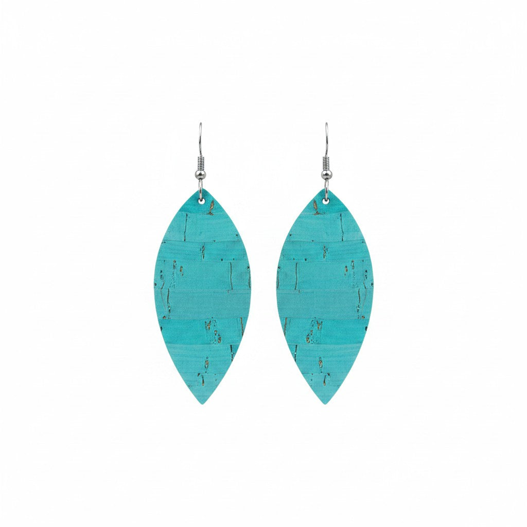Pearlized Turquoise Cork Marquis Leather Earrings