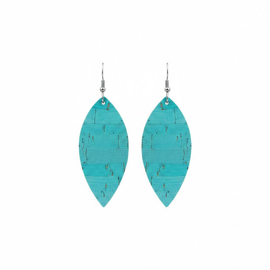 Pearlized Turquoise Cork Marquis Leather Earrings