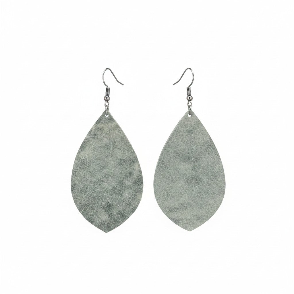 Distressed Gray Marquis Leather Earrings