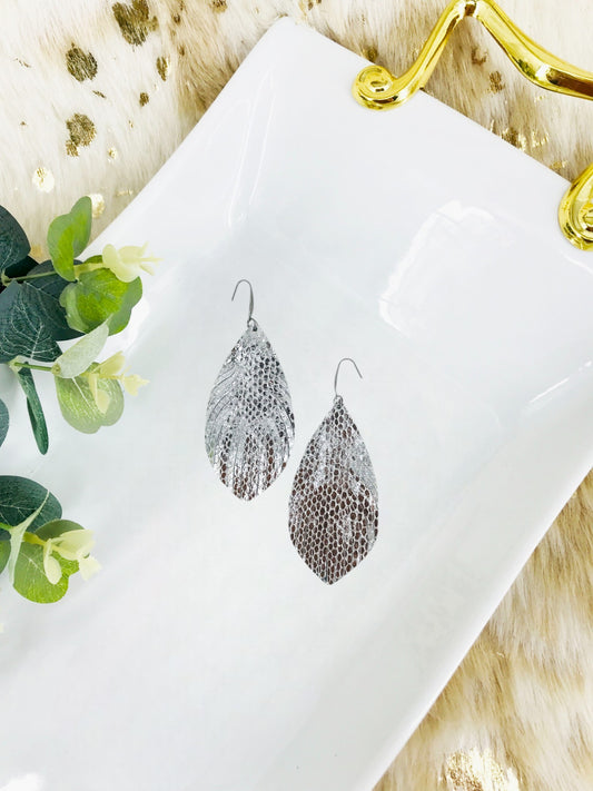 Metallic Silver Snake Skin Leather Earrings - E19-1856