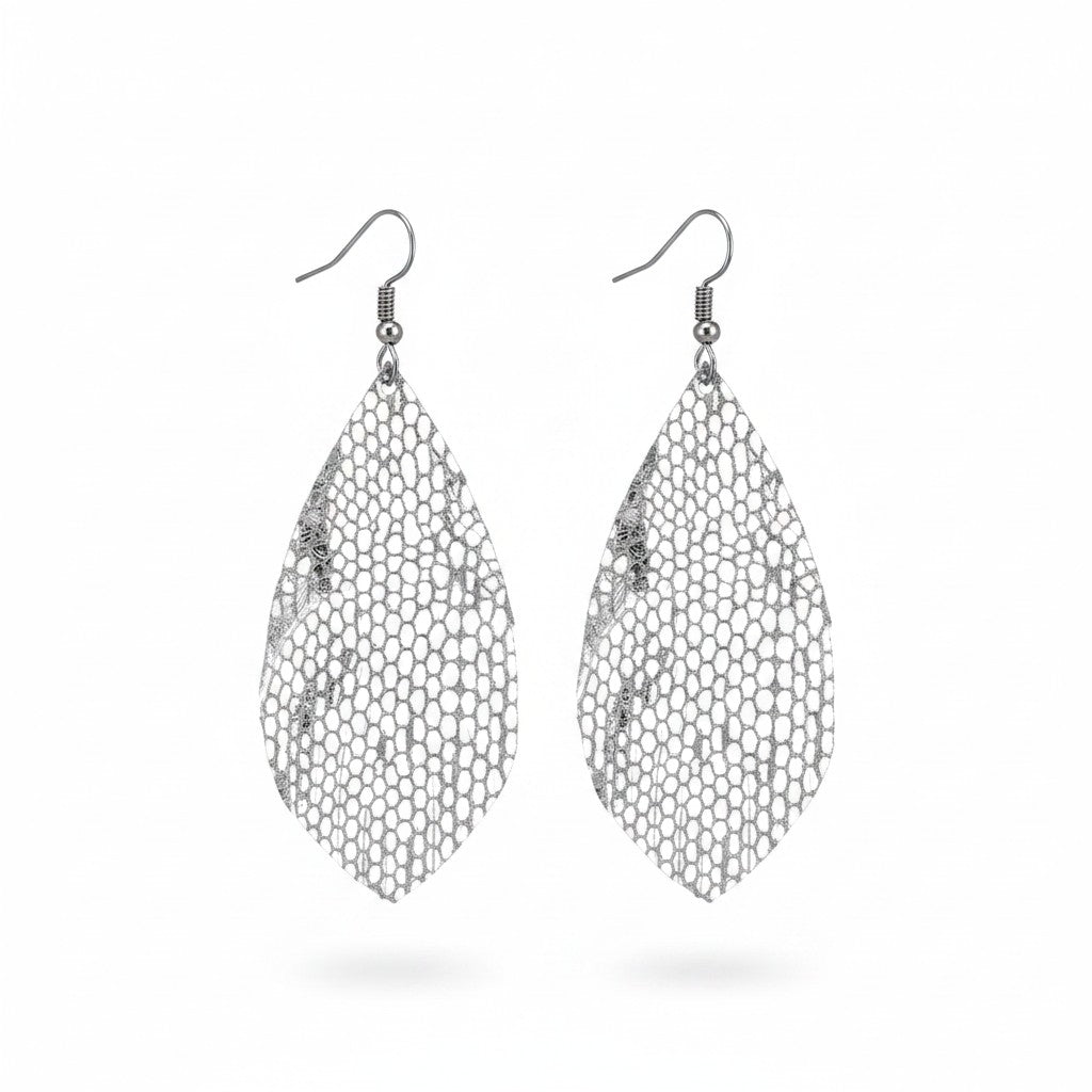 Metallic Silver Snake Leather Earrings