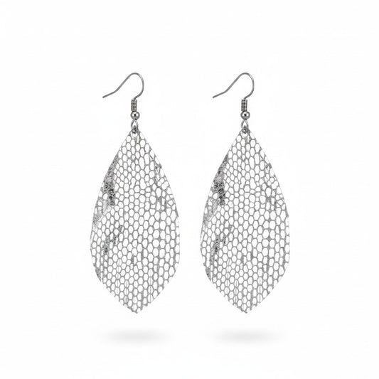 Metallic Silver Snake Leather Earrings
