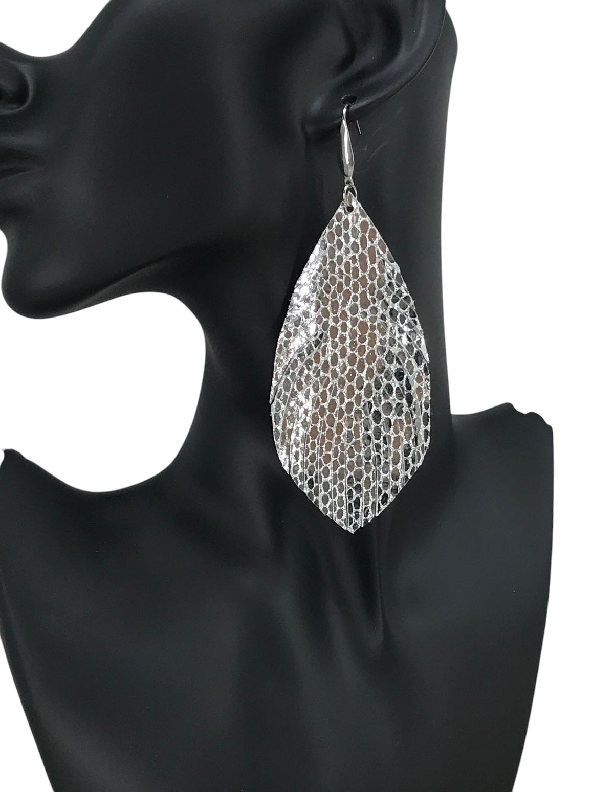 Metallic Silver Snake Leather Earrings