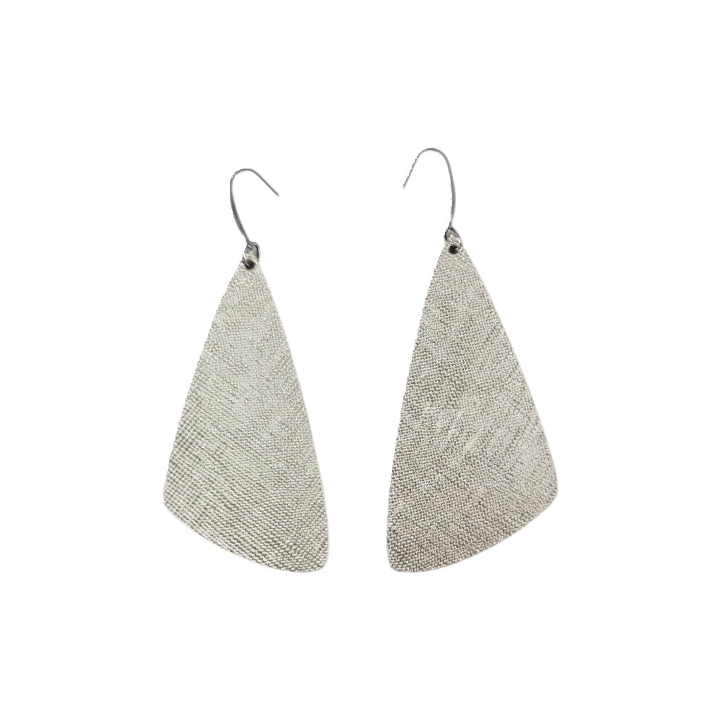 Italian Saffiano Platinum Angled Bar Leather Earrings