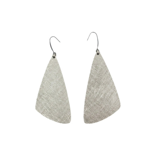 Italian Saffiano Platinum Angled Bar Leather Earrings