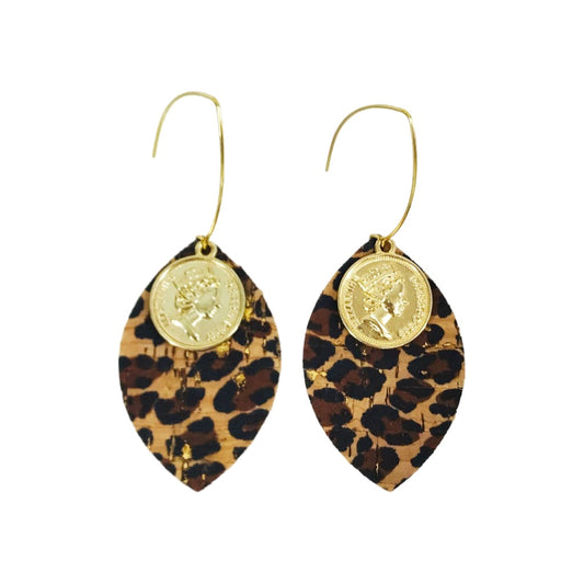 Baby Cheetah Cork Coin Dangle Earrings